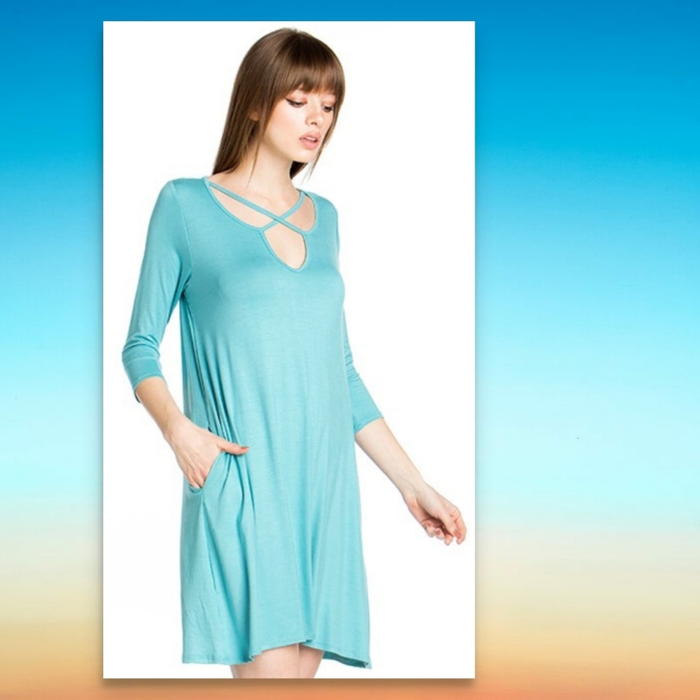 Blue Dress POCKETS Boho NEW Boutique Turquoise
